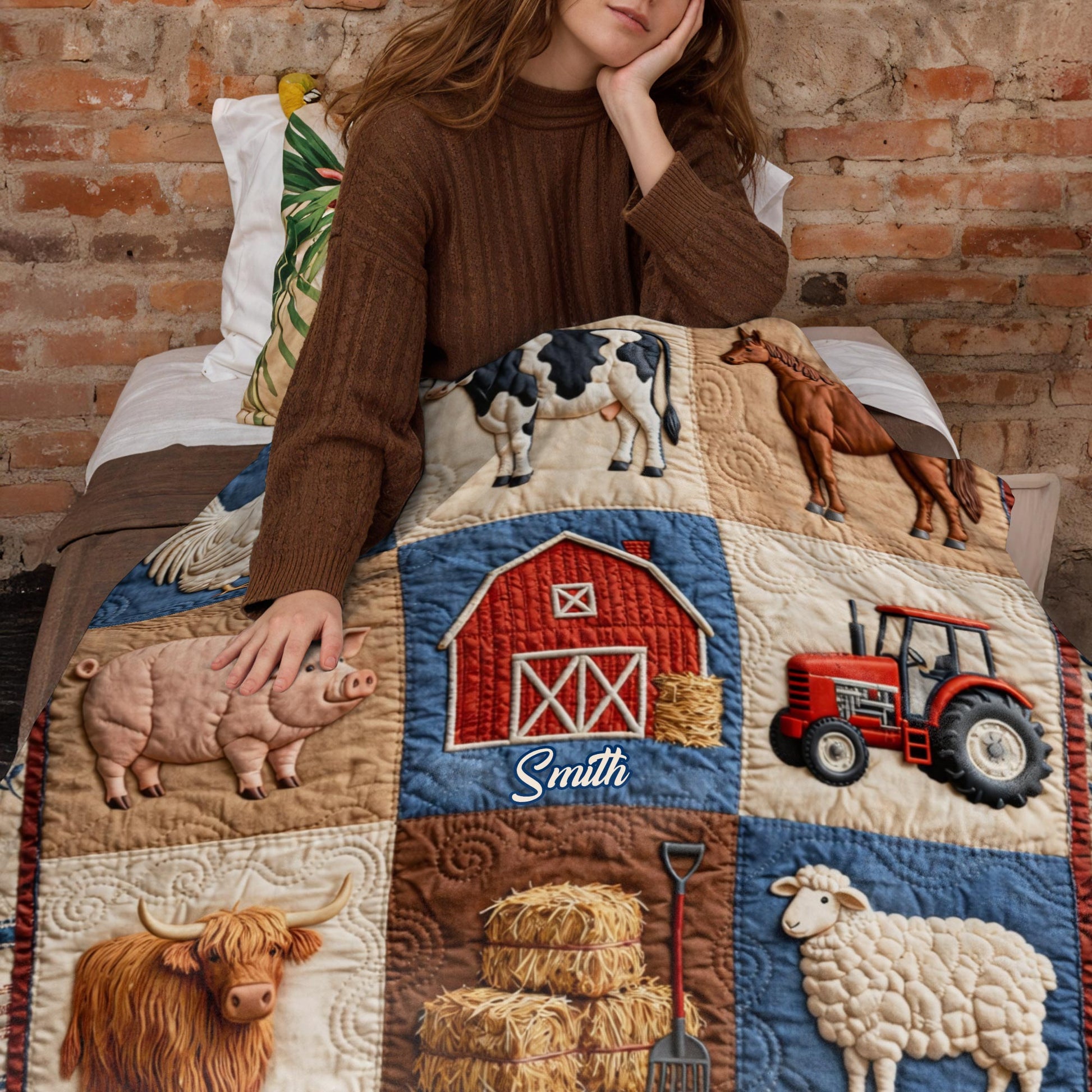 Personalized Farm Themed Blanket With Barn and Animals