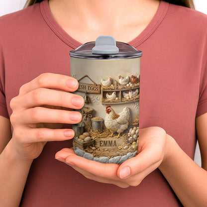 Fresh Eggs With Chickens And Farm Elements