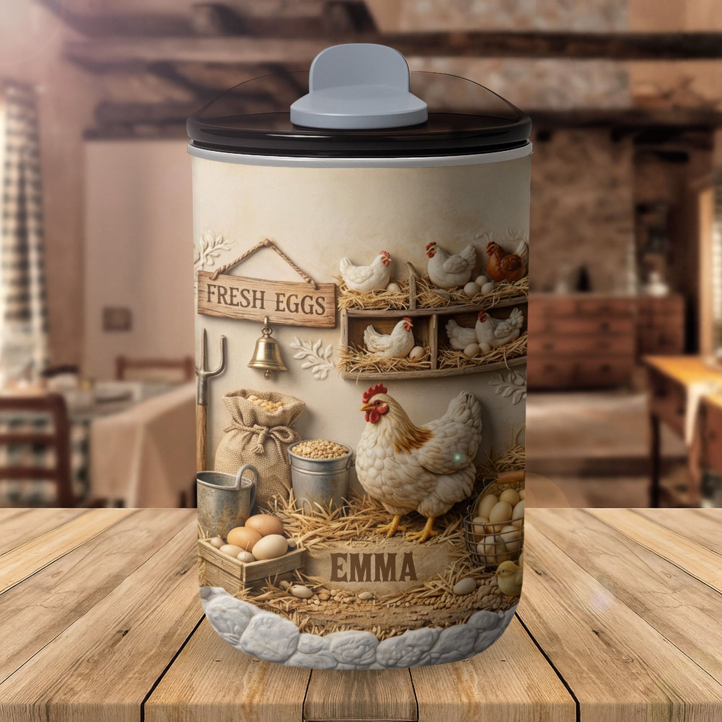 Fresh Eggs With Chickens And Farm Elements