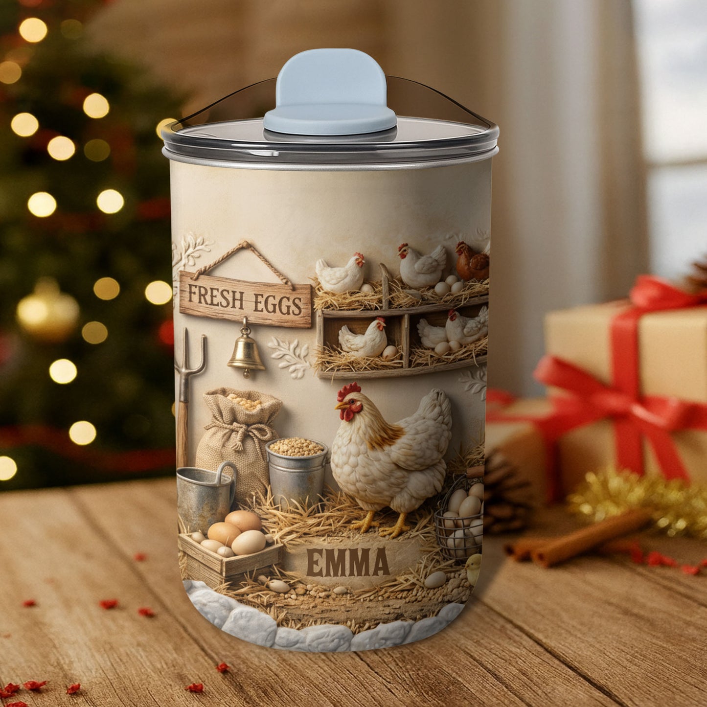 Fresh Eggs With Chickens And Farm Elements