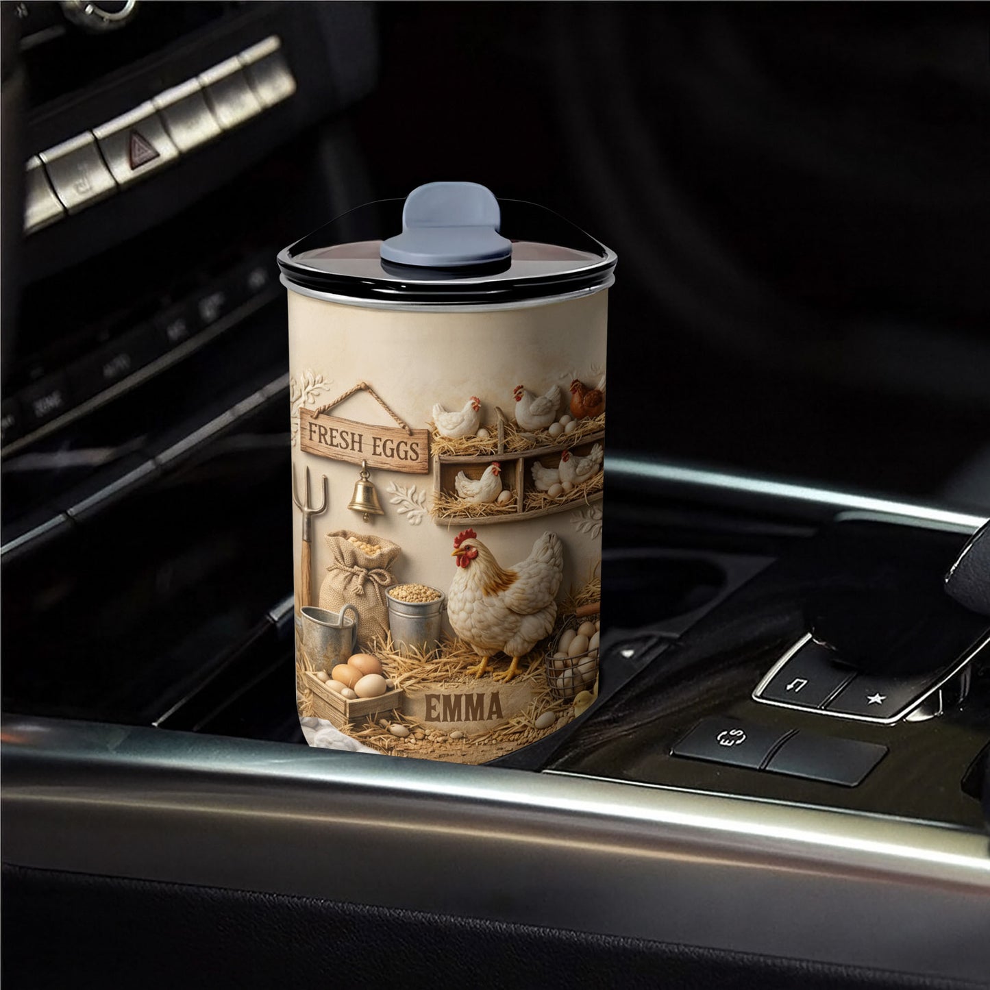 Fresh Eggs With Chickens And Farm Elements