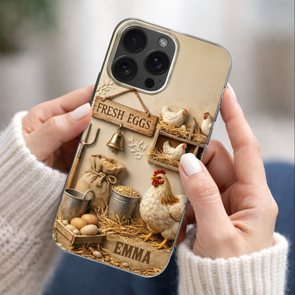 Fresh Eggs With Chickens And Farm Tools Design - Personalized Clear Phone Case - FARM020_PHC