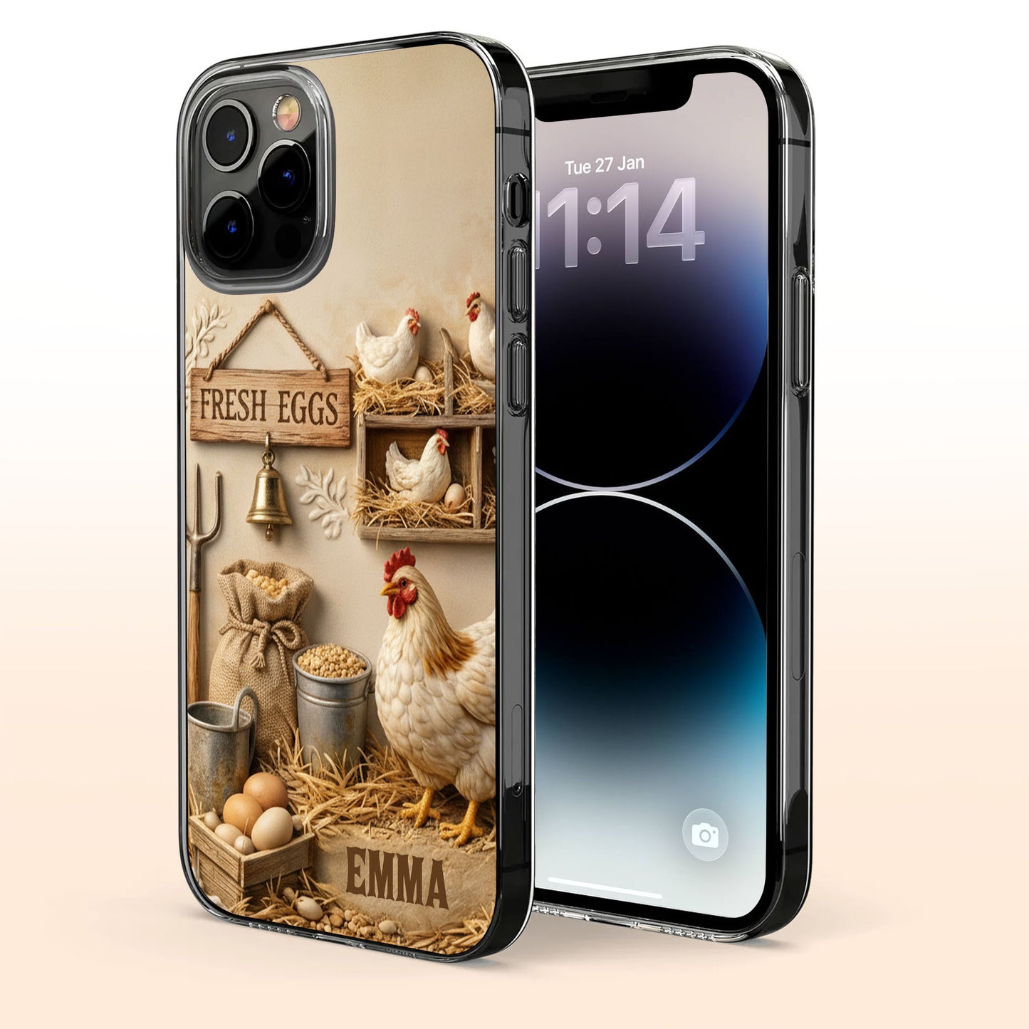 Fresh Eggs With Chickens And Farm Tools Design - Personalized Clear Phone Case - FARM020_PHC