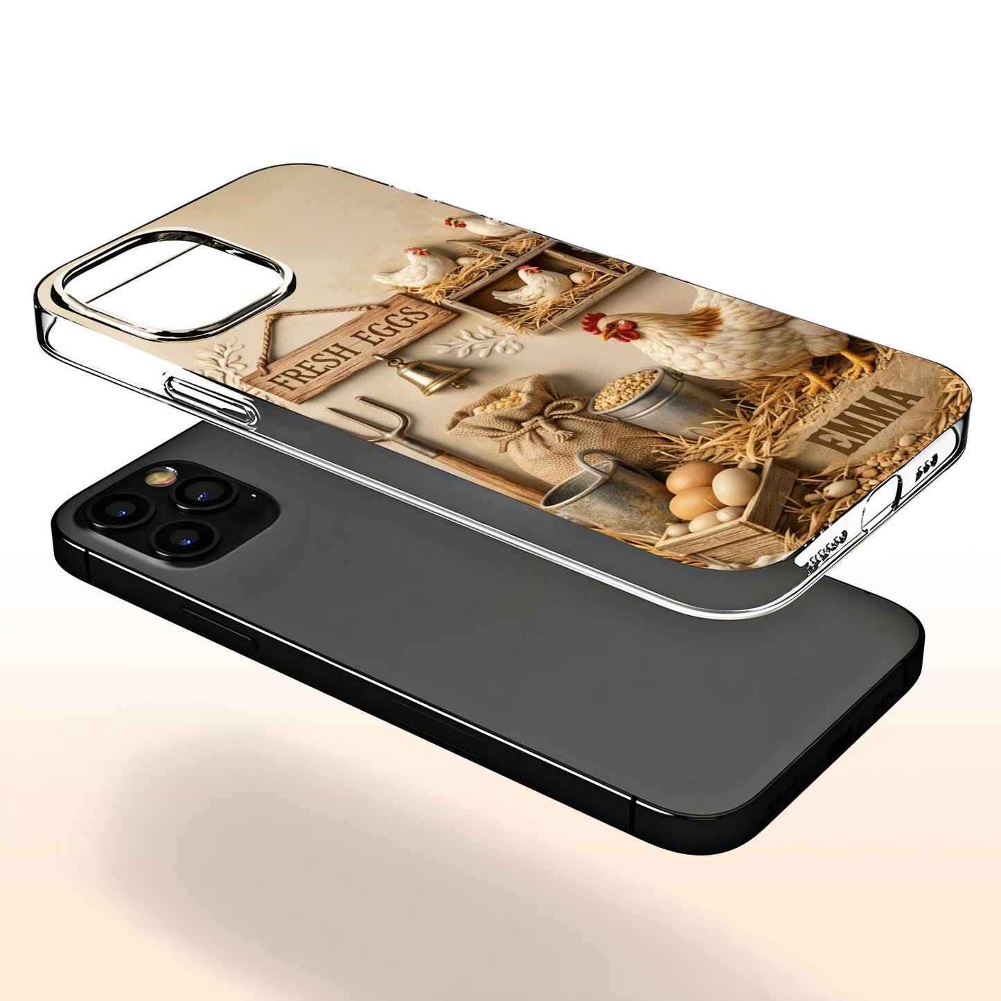 Fresh Eggs With Chickens And Farm Tools Design - Personalized Clear Phone Case - FARM020_PHC