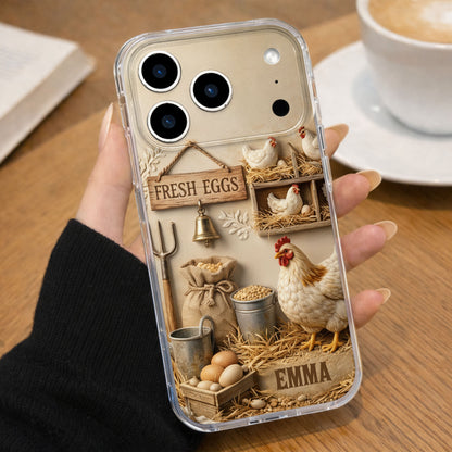 Fresh Eggs With Chickens And Farm Tools Design - Personalized Clear Phone Case - FARM020_PHC
