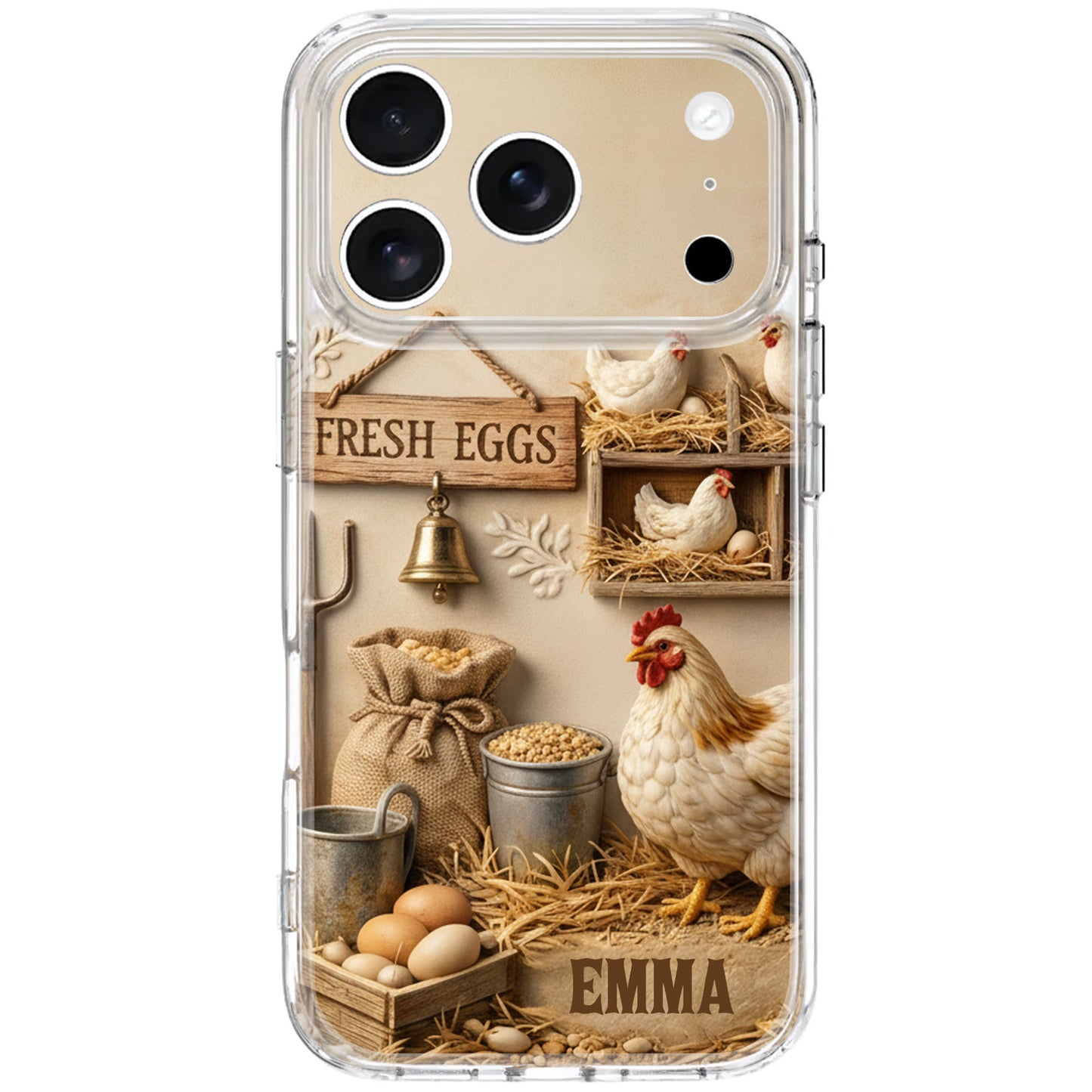 Fresh Eggs With Chickens And Farm Tools Design - Personalized Clear Phone Case - FARM020_PHC