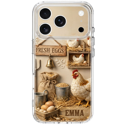 Fresh Eggs With Chickens And Farm Tools Design - Personalized Clear Phone Case - FARM020_PHC