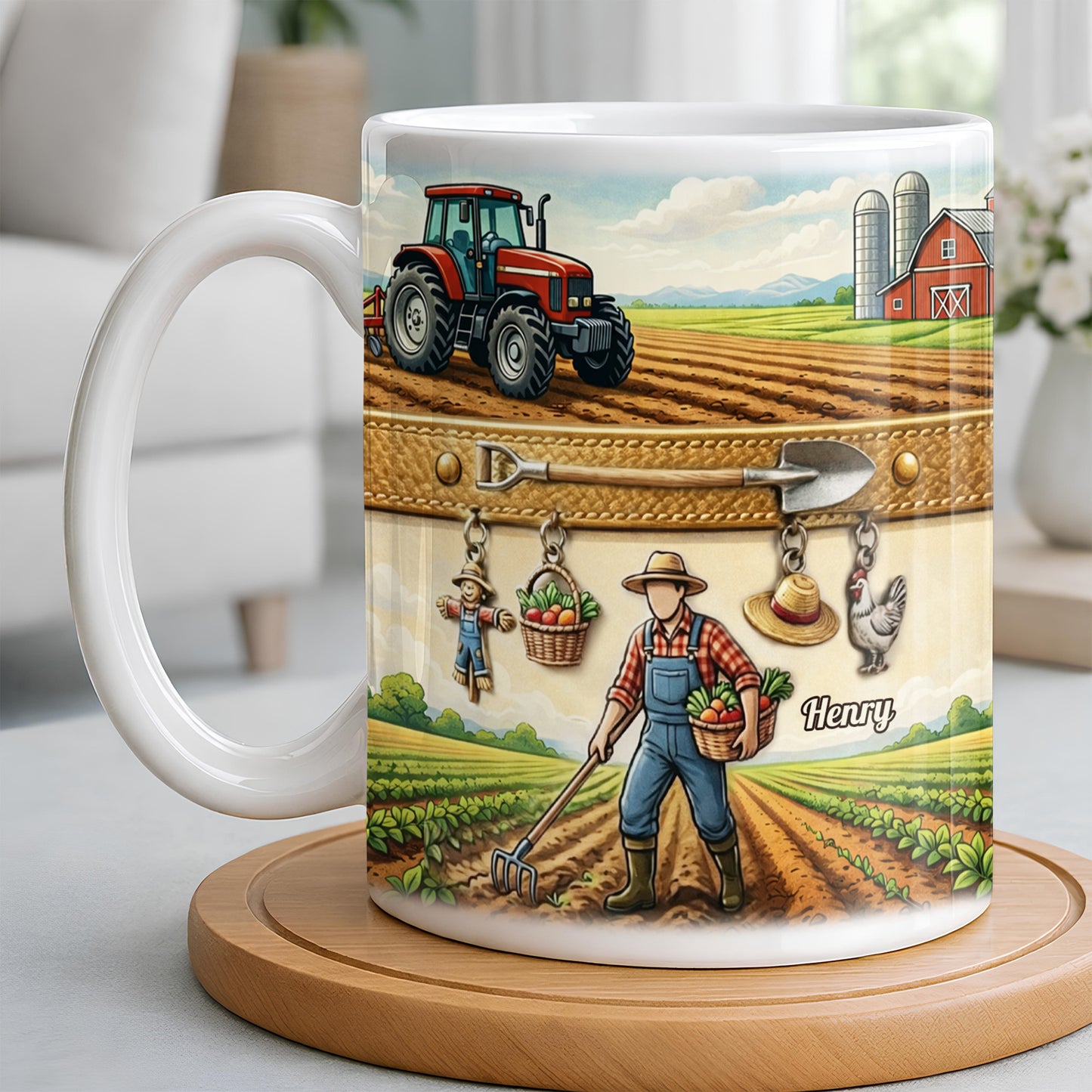 Idyllic Farm Scene With Tractor And Farmer