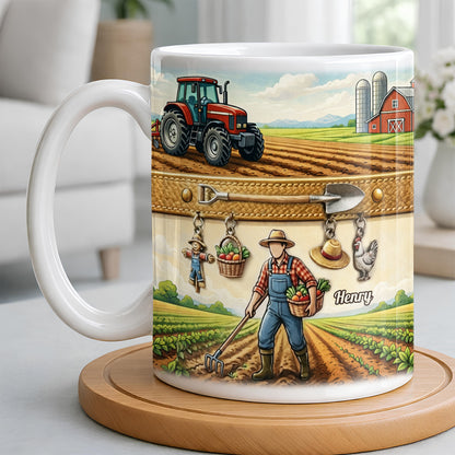 Idyllic Farm Scene With Tractor And Farmer