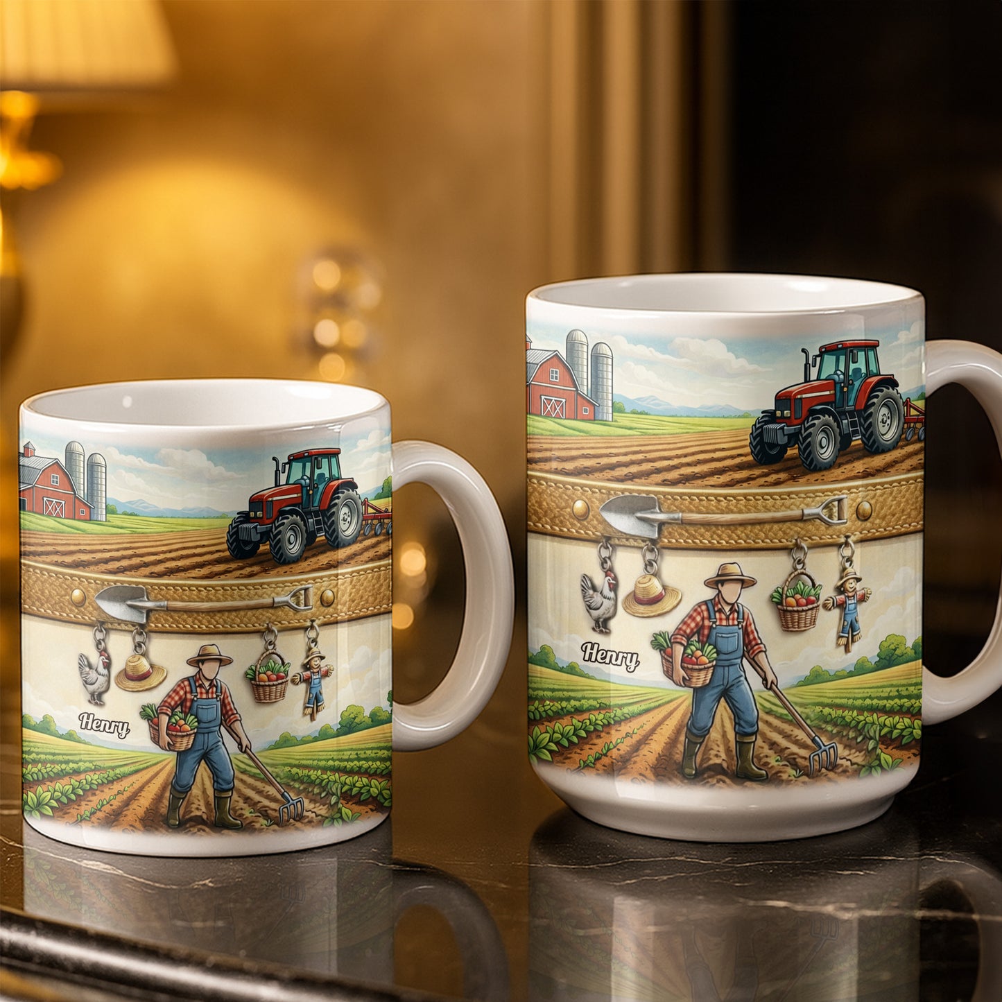 Idyllic Farm Scene With Tractor And Farmer