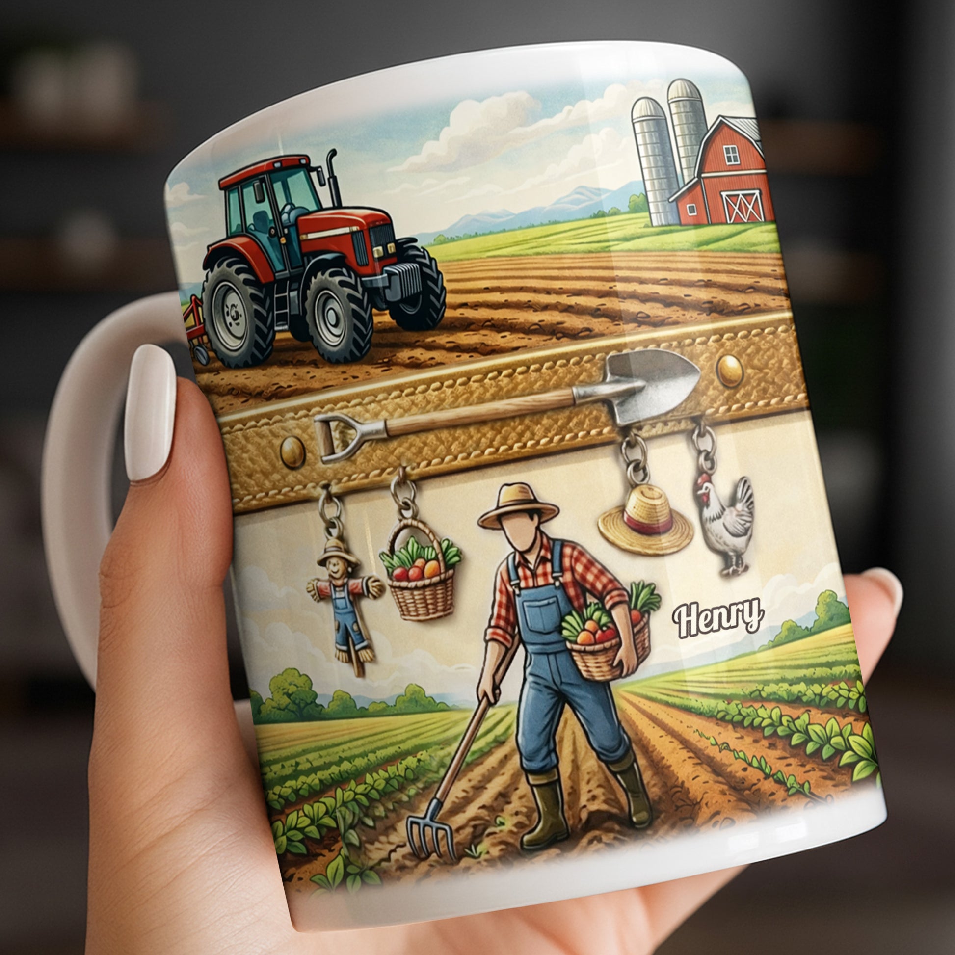 Idyllic Farm Scene With Tractor And Farmer