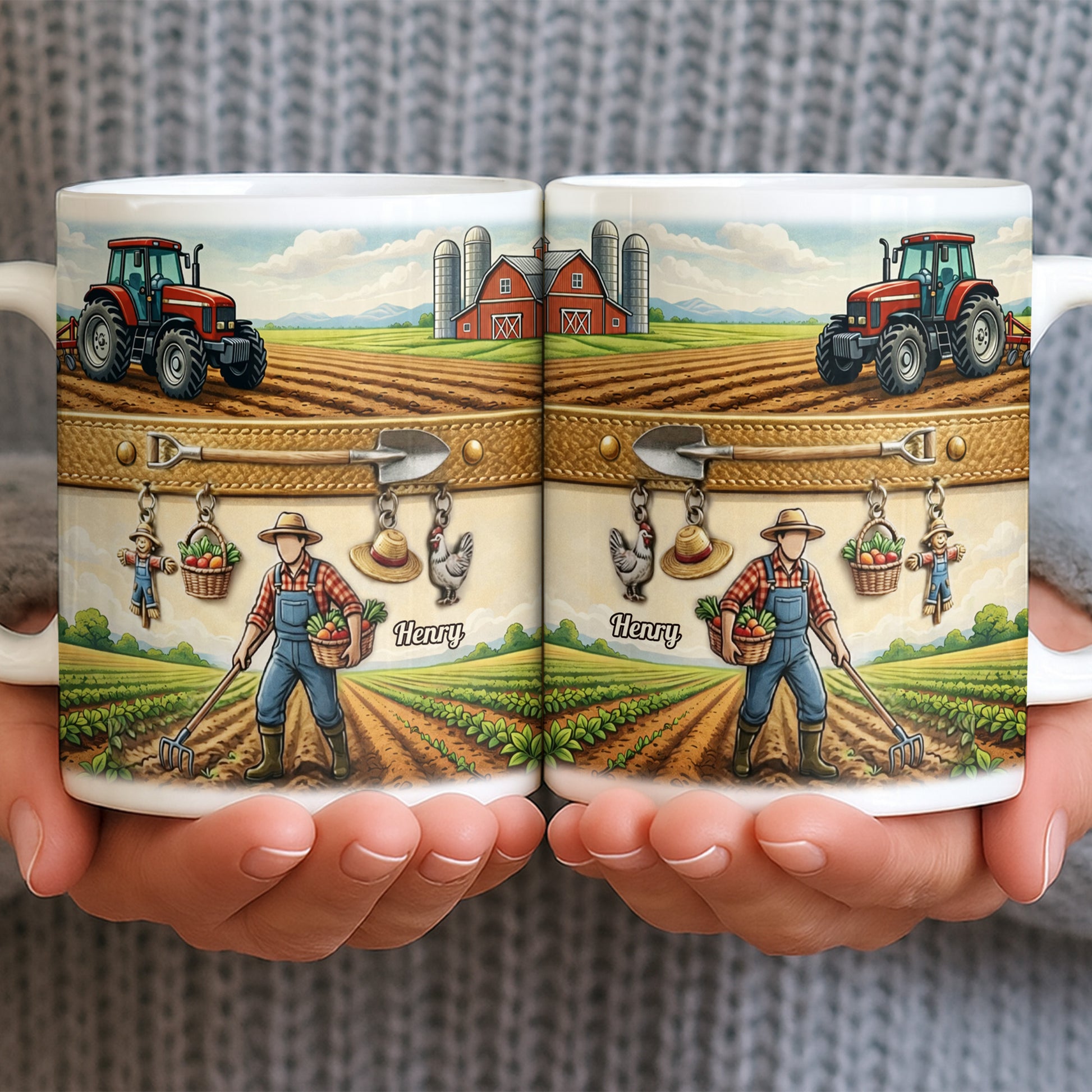 Idyllic Farm Scene With Tractor And Farmer