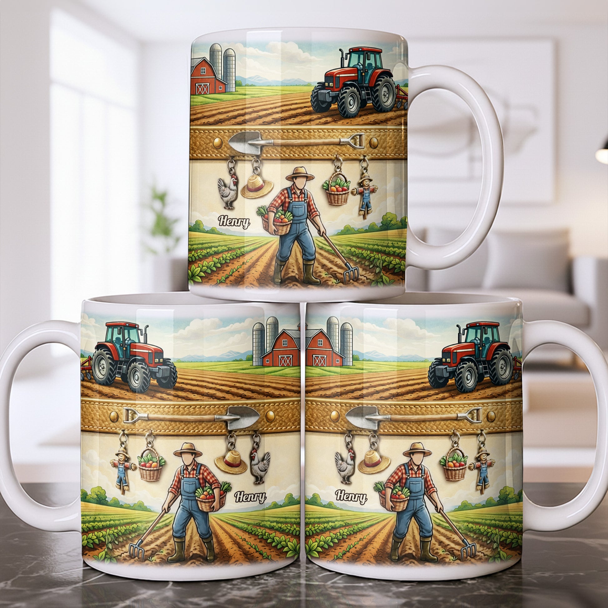 Idyllic Farm Scene With Tractor And Farmer