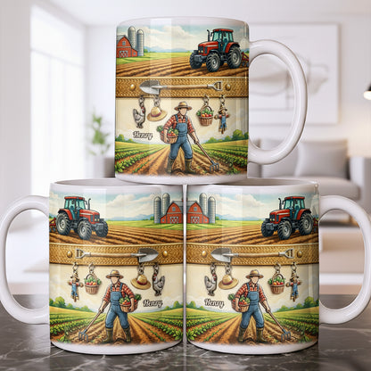 Idyllic Farm Scene With Tractor And Farmer