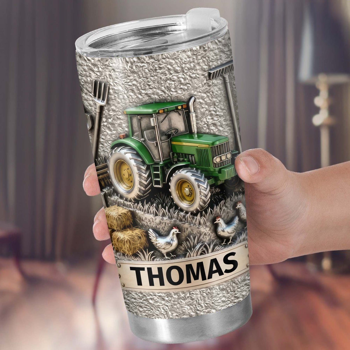 Customizable Farm-Themed Design With Tractor And Chickens