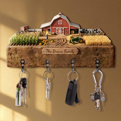 Beautiful Farm Scene Key Holder With Tractor And Barn
