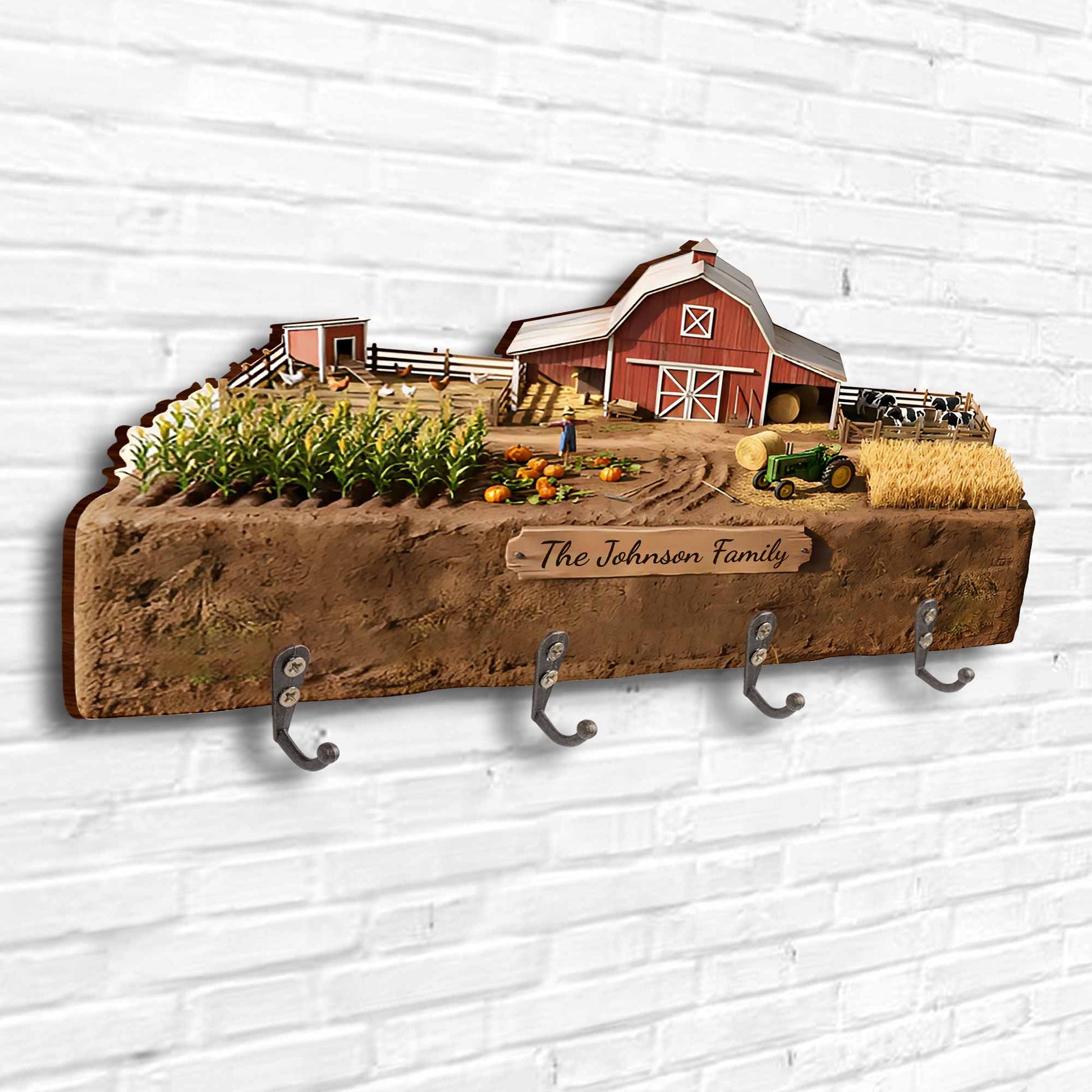 Beautiful Farm Scene Key Holder With Tractor And Barn