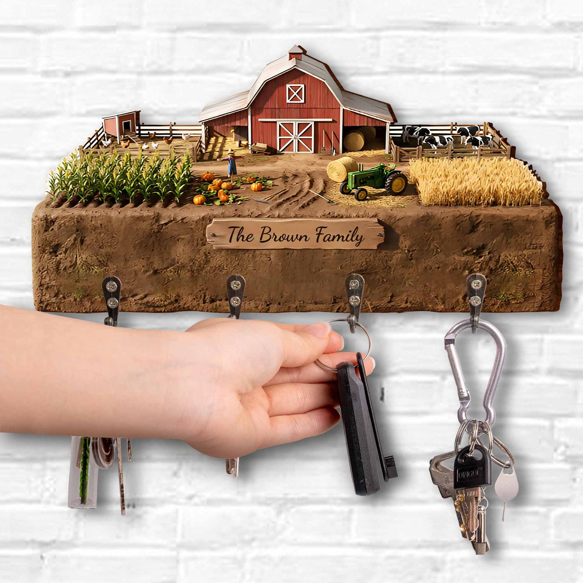 Beautiful Farm Scene Key Holder With Tractor And Barn