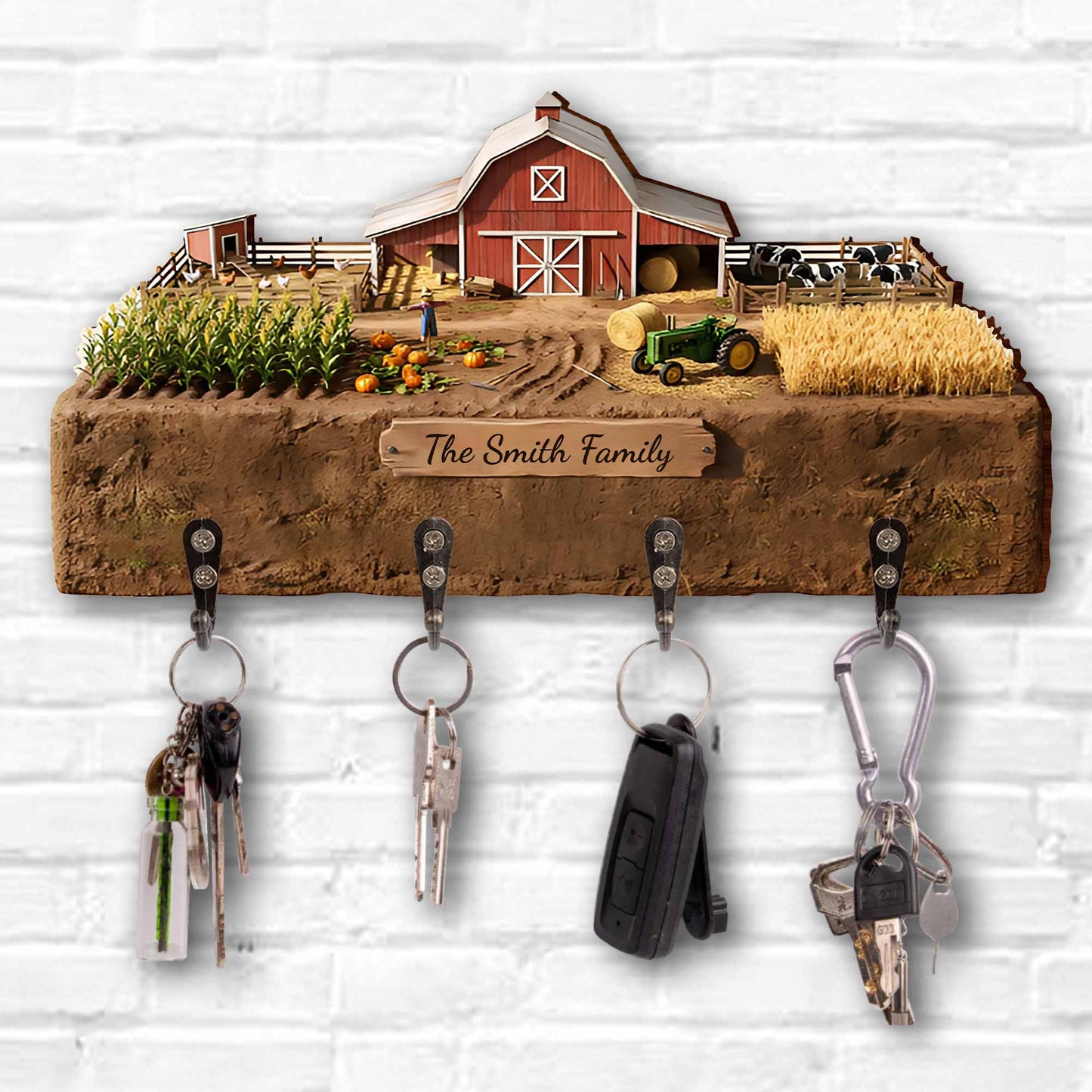 Beautiful Farm Scene Key Holder With Tractor And Barn