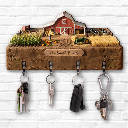 Beautiful Farm Scene Key Holder With Tractor And Barn