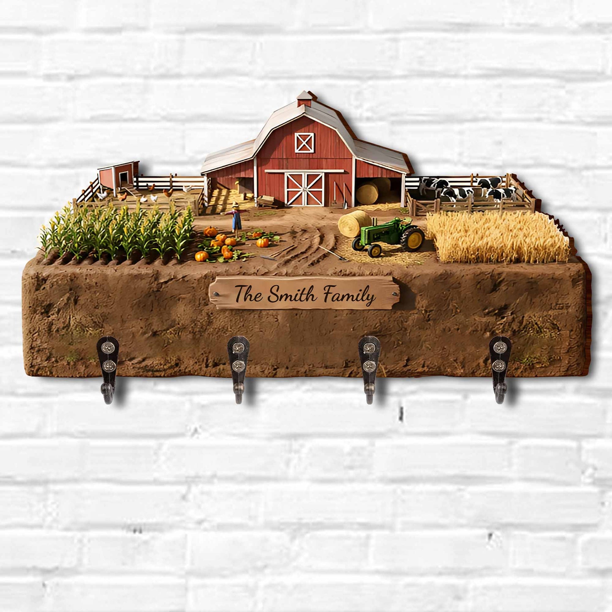 Beautiful Farm Scene Key Holder With Tractor And Barn