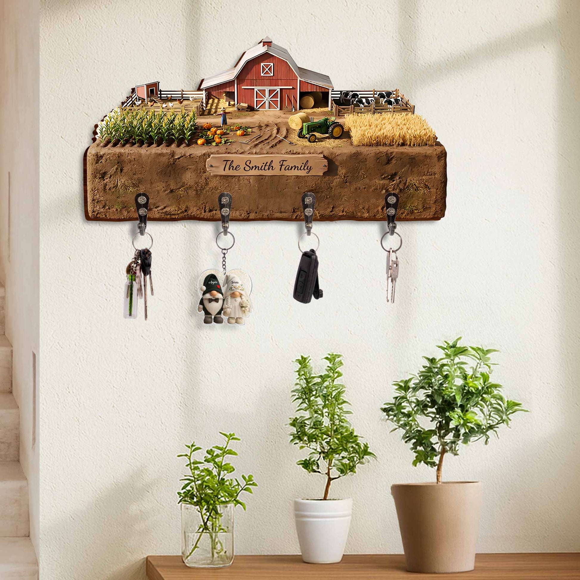 Beautiful Farm Scene Key Holder With Tractor And Barn