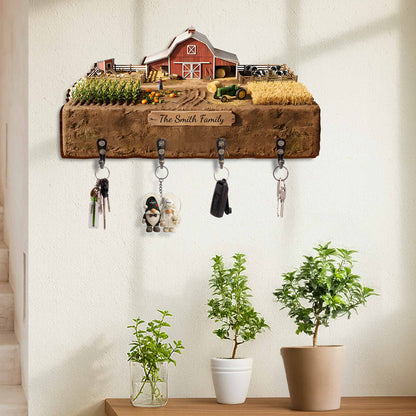 Beautiful Farm Scene Key Holder With Tractor And Barn