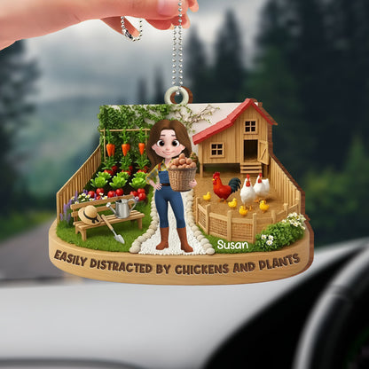 Easily Distracted by Chickens and Plants Ornament