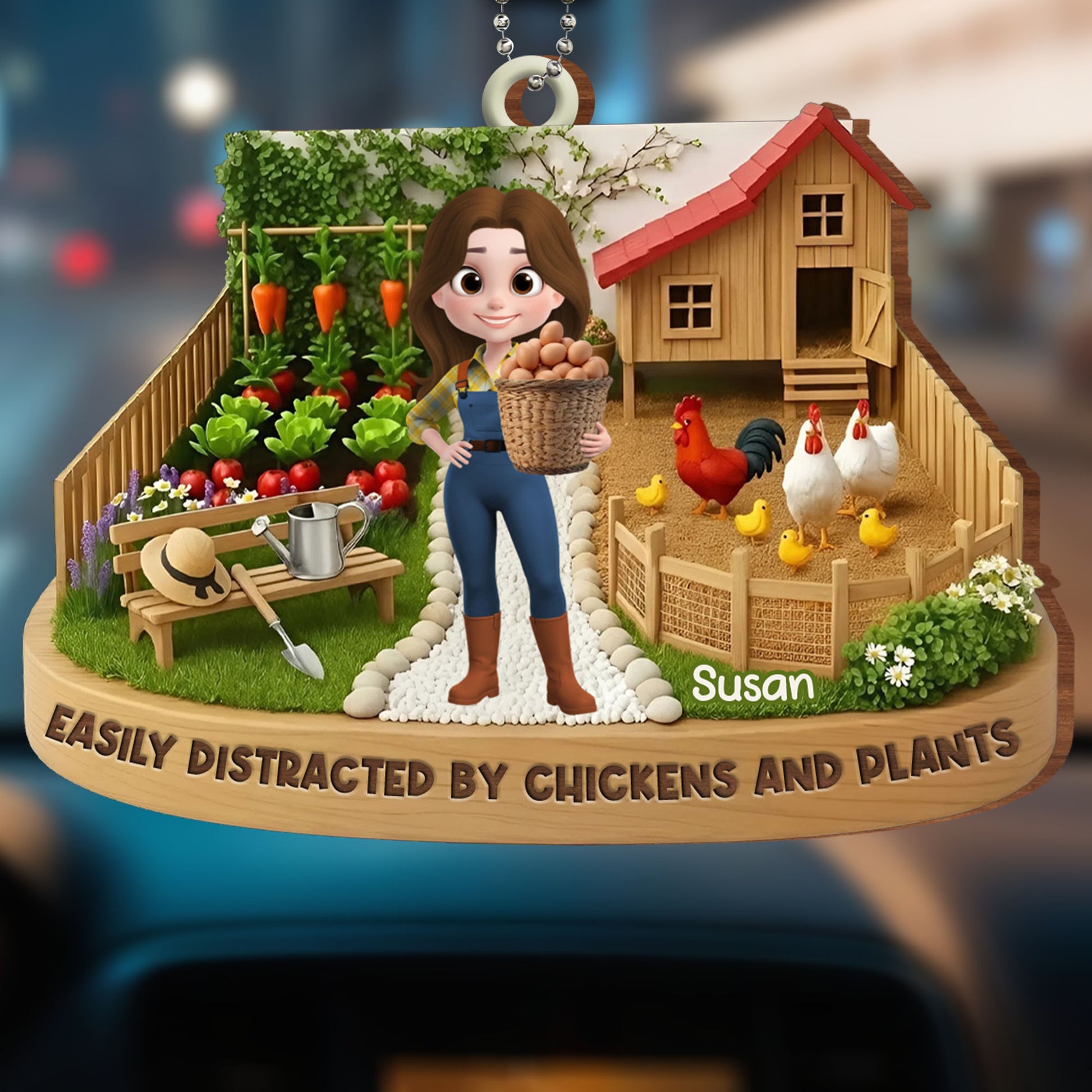Easily Distracted by Chickens and Plants Ornament