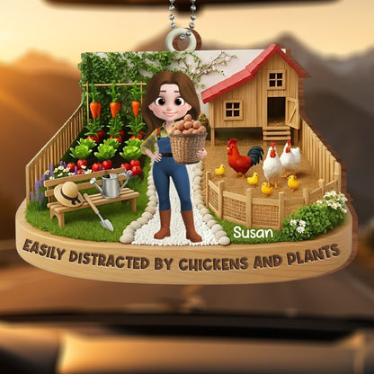 Easily Distracted by Chickens and Plants Ornament