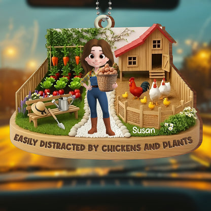 Easily Distracted by Chickens and Plants Ornament