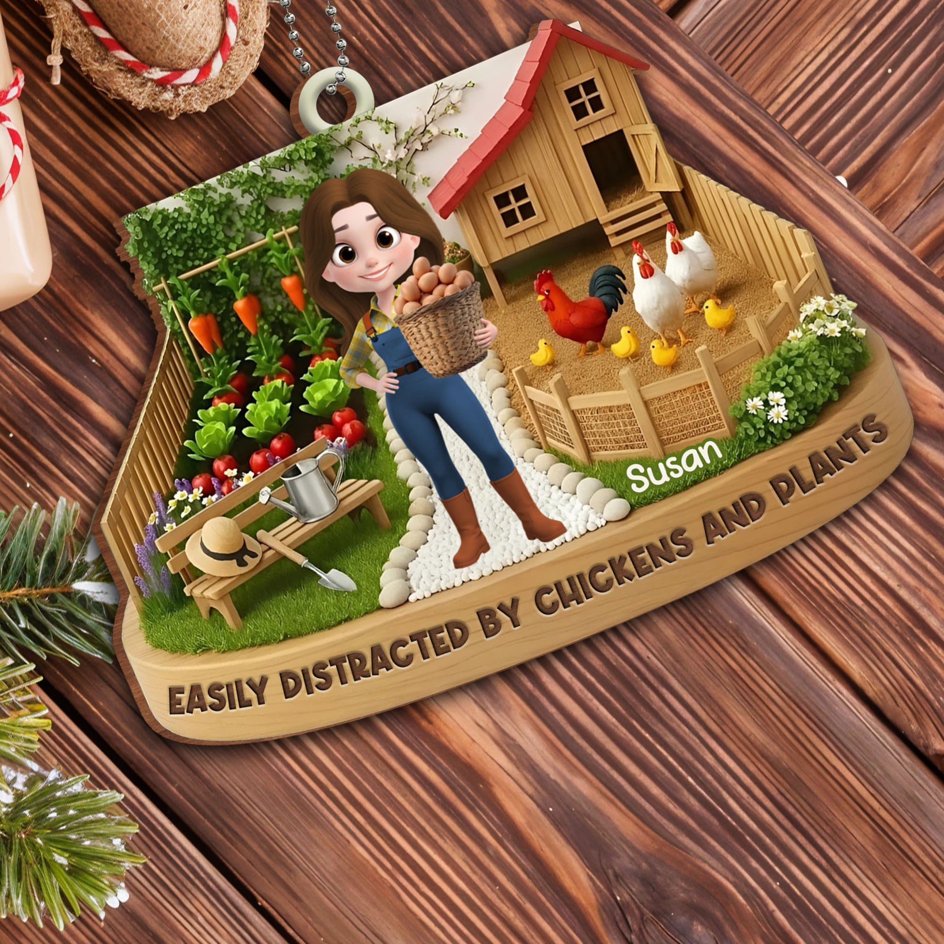 Easily Distracted by Chickens and Plants Ornament