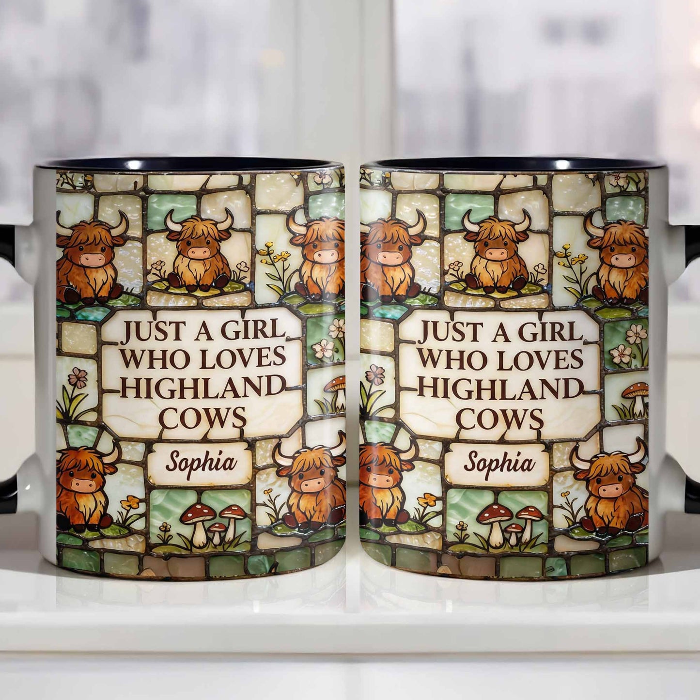 Just A Girl Who Loves Highland Cows Stained Glass Style