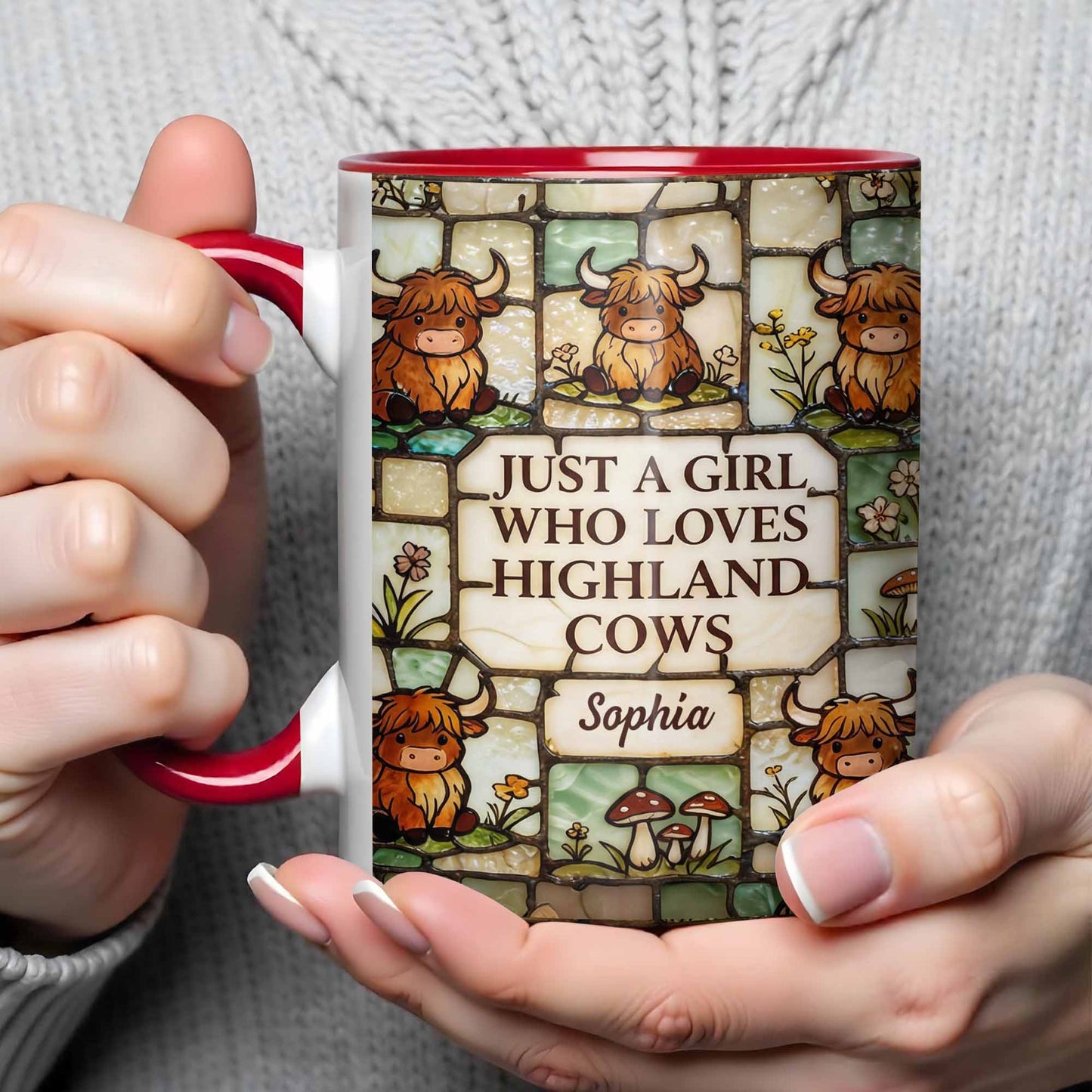 Just A Girl Who Loves Highland Cows Stained Glass Style