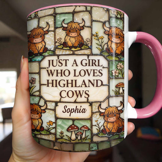 Just A Girl Who Loves Highland Cows Stained Glass Style