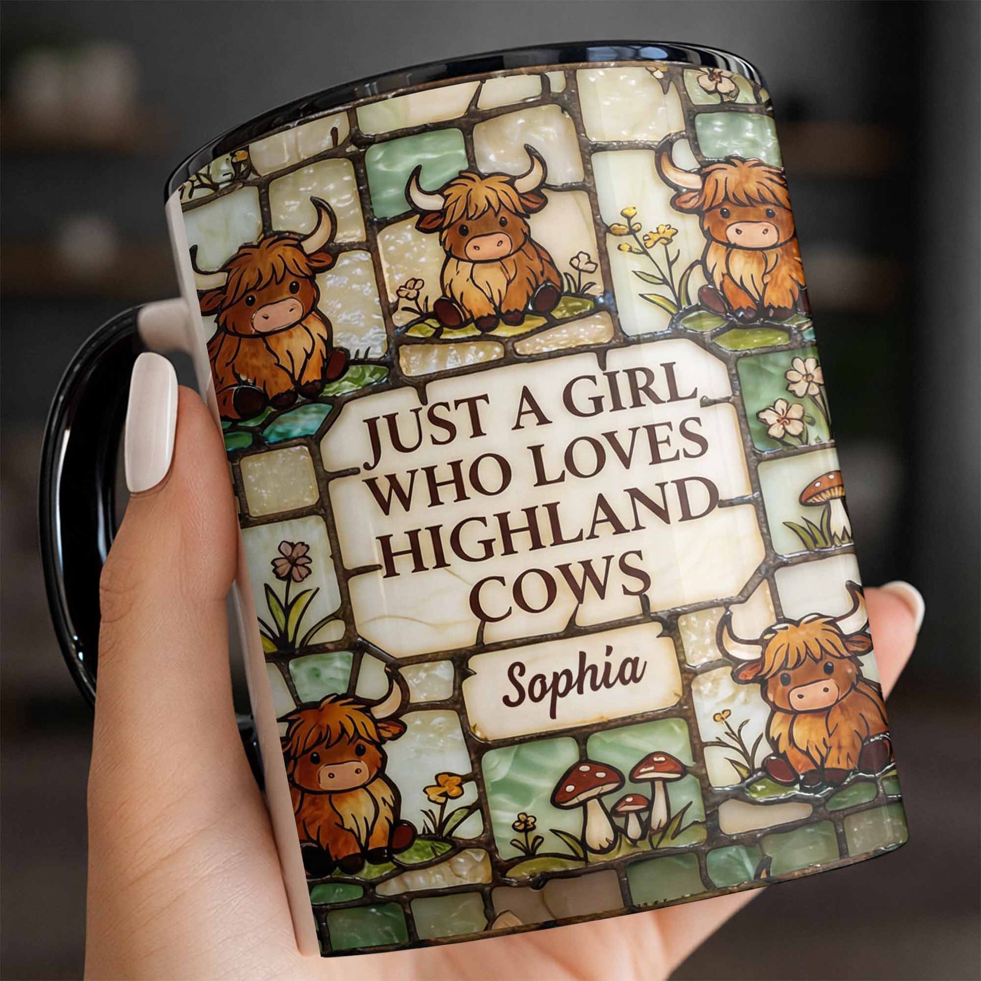 Just A Girl Who Loves Highland Cows Stained Glass Style