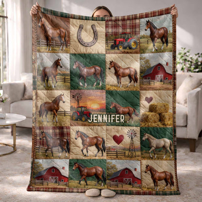 Jennifer Horse And Barn Blanket - Personalized Custom Blanket - FARM040_BLK