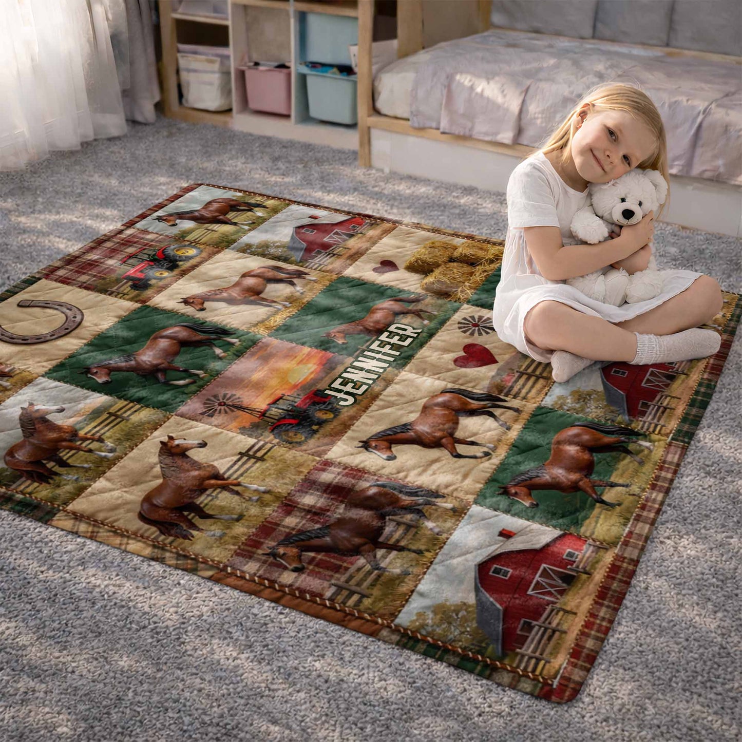 Jennifer Horse And Barn Blanket - Personalized Custom Blanket - FARM040_BLK