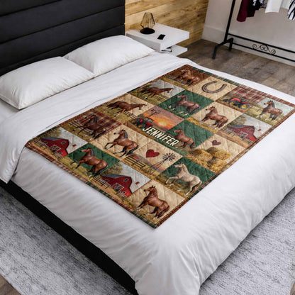 Jennifer Horse And Barn Blanket - Personalized Custom Blanket - FARM040_BLK