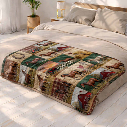 Jennifer Horse And Barn Blanket - Personalized Custom Blanket - FARM040_BLK