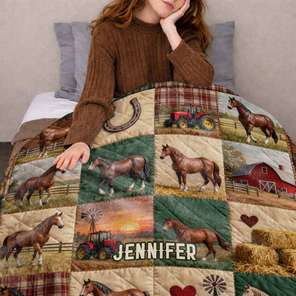 Jennifer Horse And Barn Blanket - Personalized Custom Blanket - FARM040_BLK
