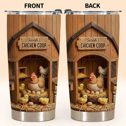 Chicken Coop With Hens And Chicks On Barn Wood