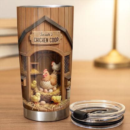 Chicken Coop With Hens And Chicks On Barn Wood