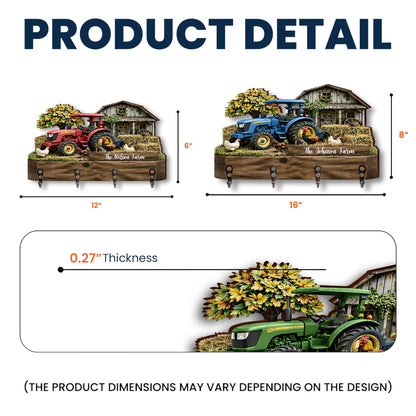 Our Farm With Red Tractor Barn And Rooster - Personalized Key Holder - FARM059_KHO