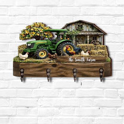 Our Farm With Red Tractor Barn And Rooster - Personalized Key Holder - FARM059_KHO