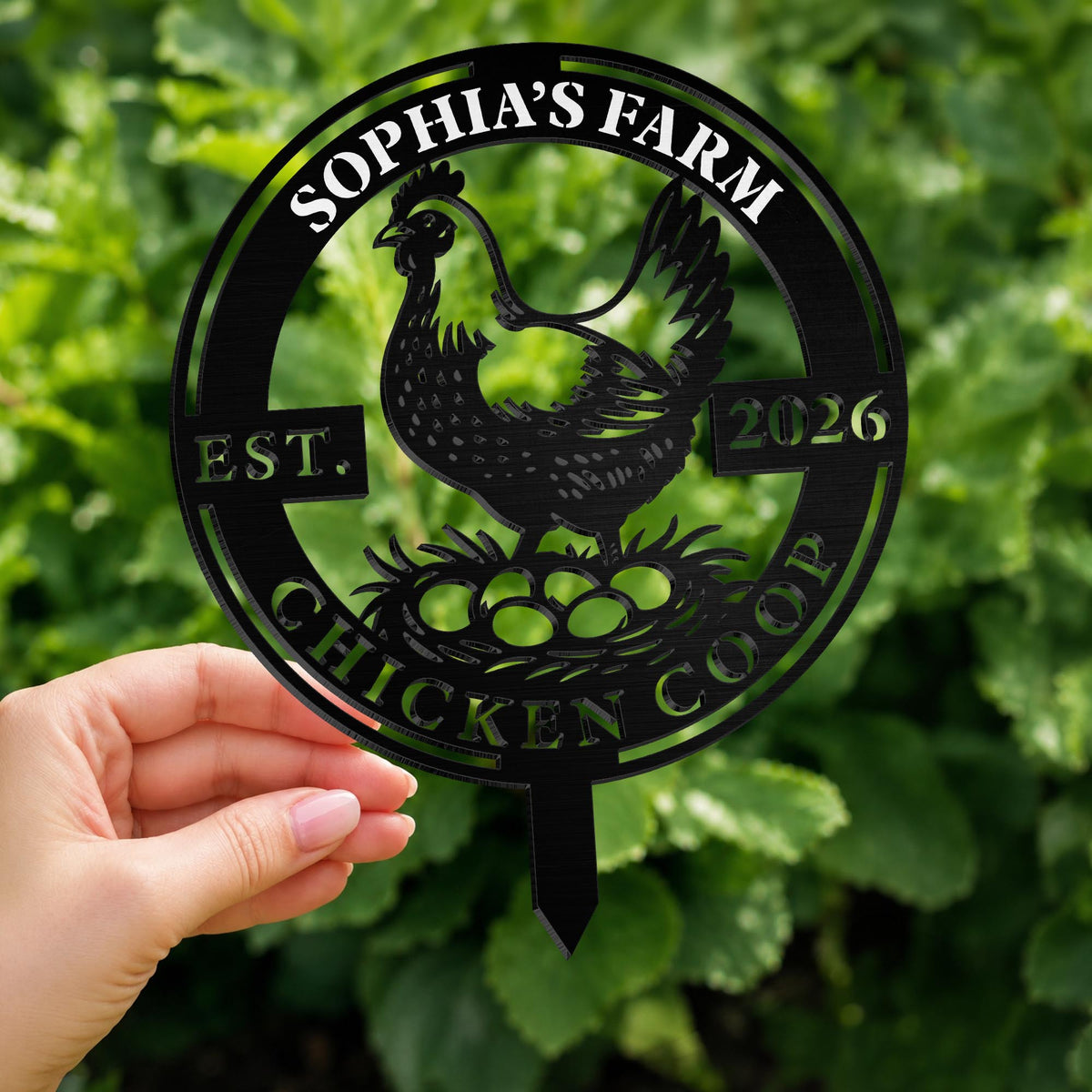 My Farm Chicken Coop With Hen And Eggs - Personalized Metal Garden Stake - FARM146_MEGSTA