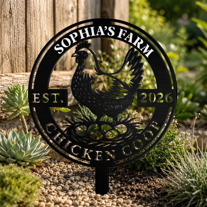 My Farm Chicken Coop With Hen And Eggs - Personalized Metal Garden Stake - FARM146_MEGSTA