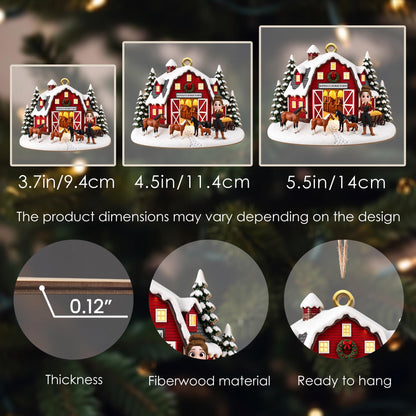Horse Farm With Snowy Barn And Horses - Personalized Custom Wood Ornament, Custom Shaped - FARM169_WDO