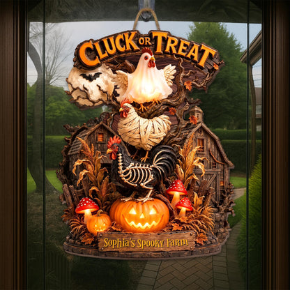 Chick Or Treat My Spooky Farm Halloween Chicken Pumpkin Wood Sign - Personalized Custom Shaped Wood Sign - FARM174_WSIGN