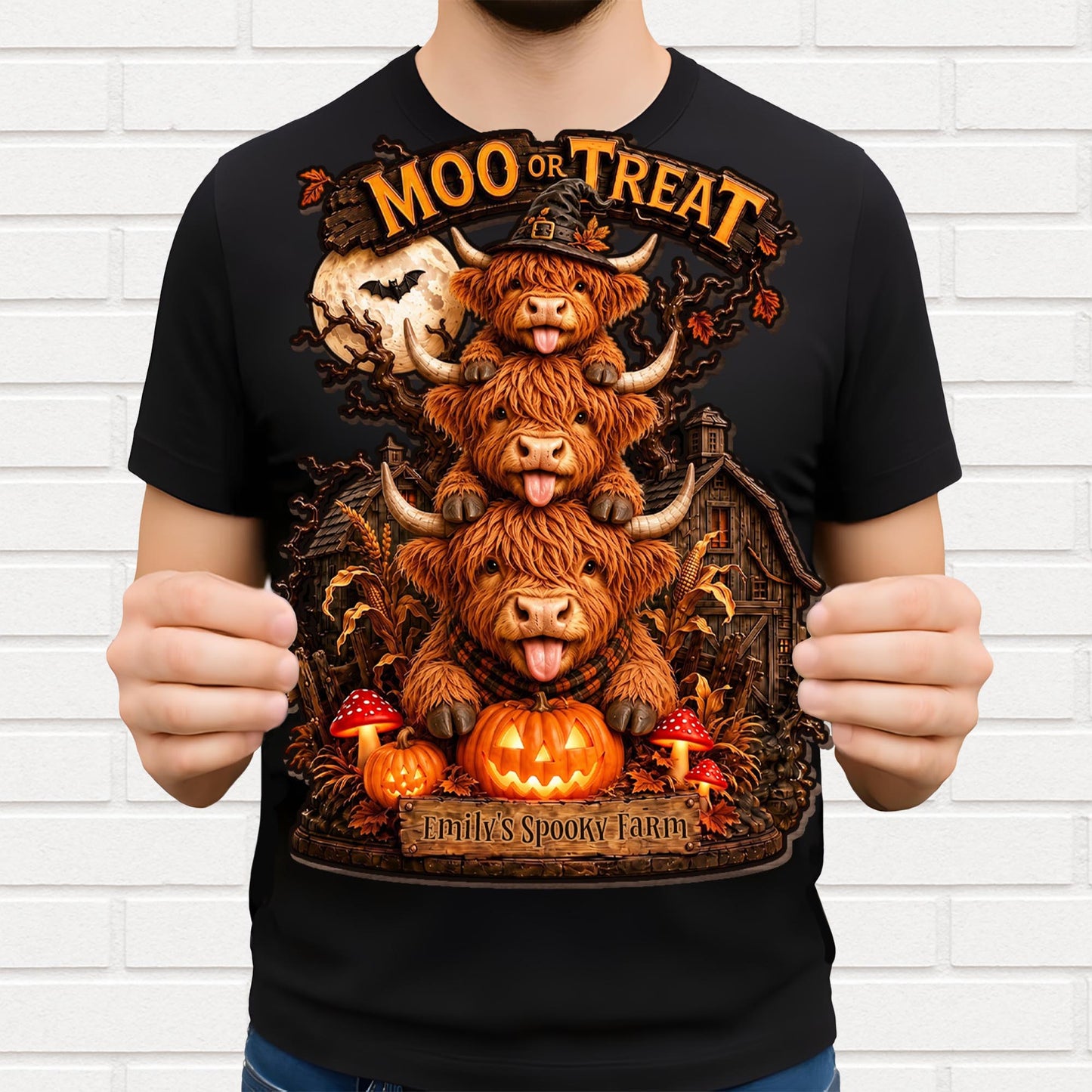 Lick Or Treat Our Spooky Farm Highland Cows And Pumpkins - Personalized Custom Shaped Wood Sign - FARM175_WSIGN